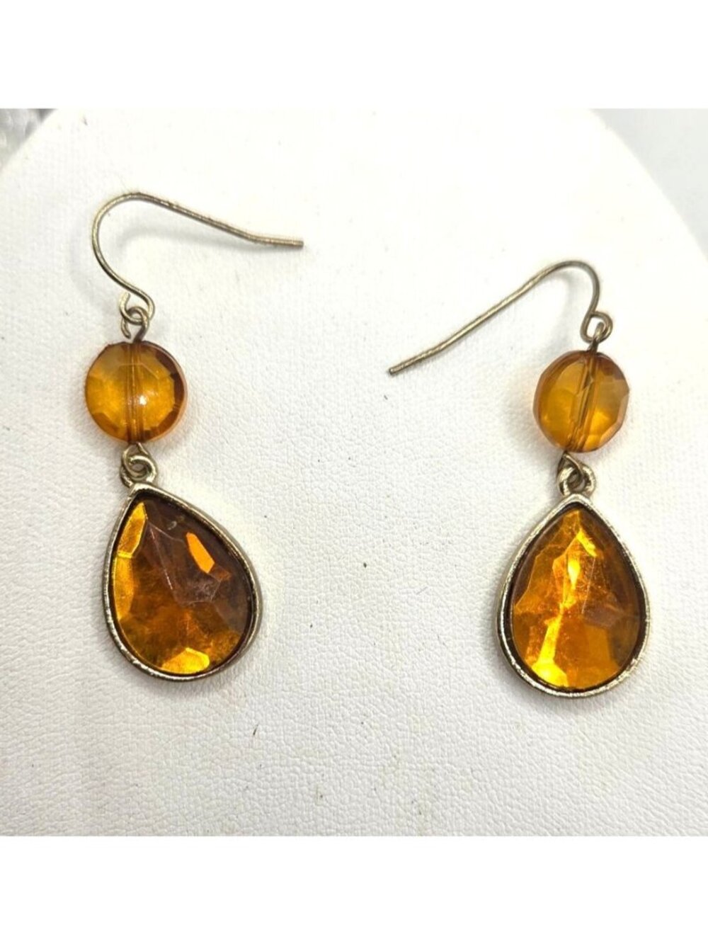 Amber-Colored Teardrop Dangle Earrings With Gold-Tone Hooks
